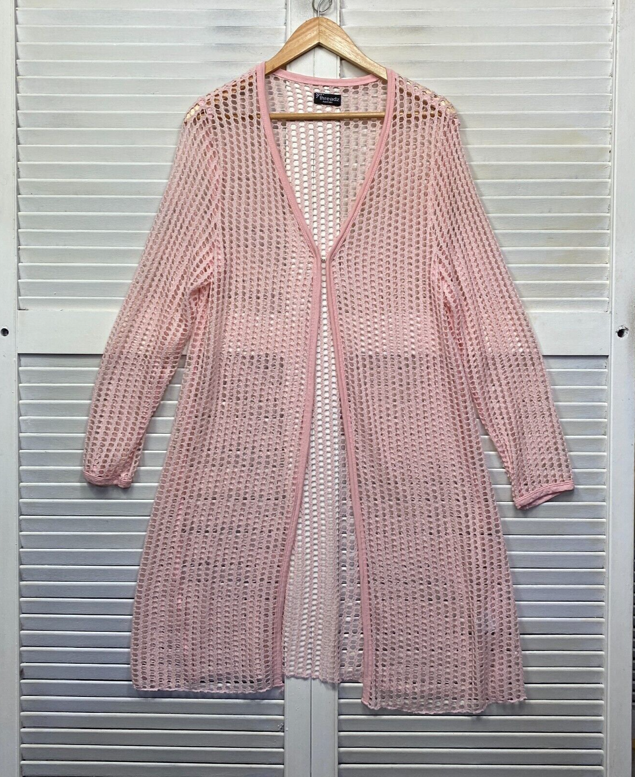 Threadz Top Duster Jacket One Size Fit to 14 Sheer Long Sleeve Pink Longline