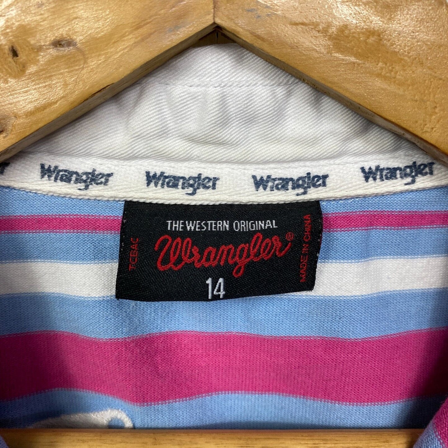 Wrangler Polo Top Size 14 Striped Collared Multicoloured Cotton Western