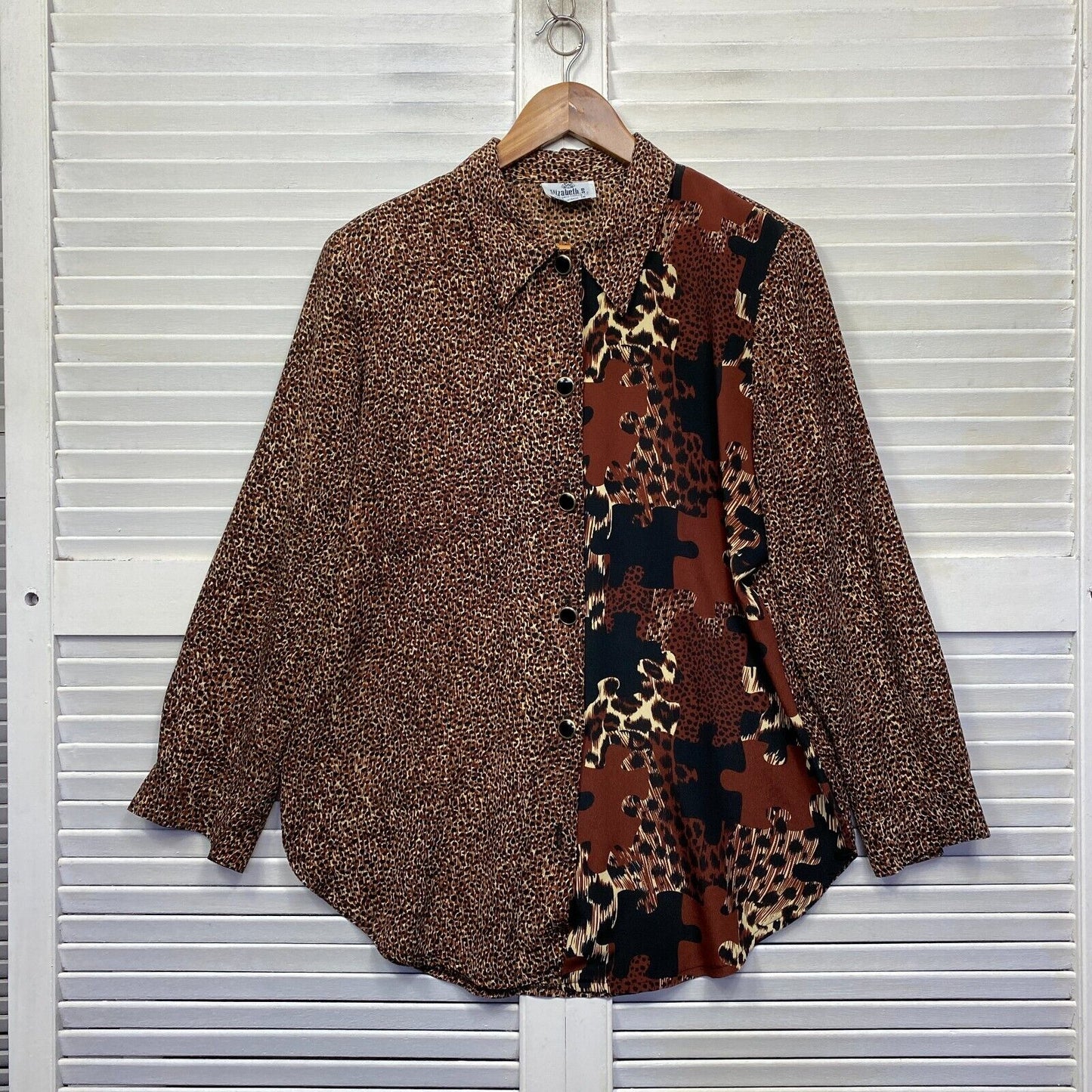 Vintage Top Shirt Size 16 Animal Print Long Sleeve Button Up Made in Australia