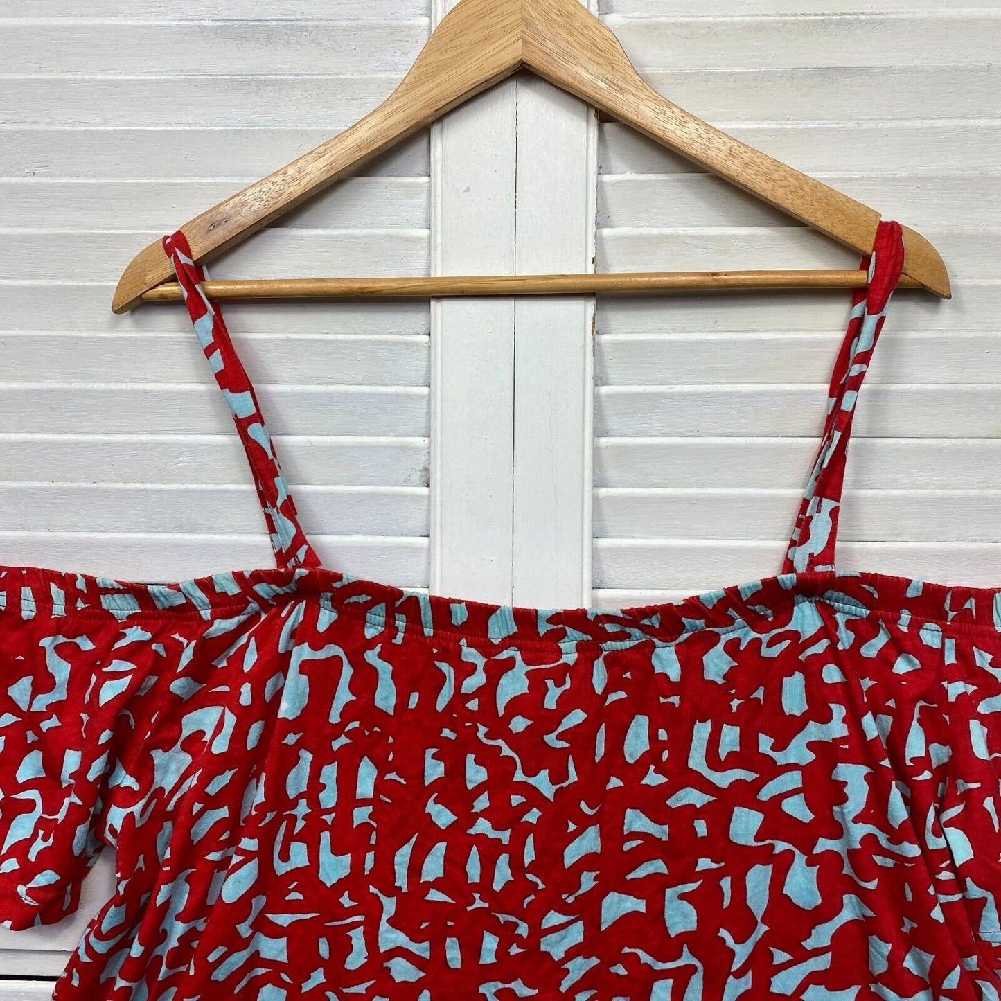 Cotton Diva Top Size XL Red Blue Off the Shoulder 100% Cotton Boho