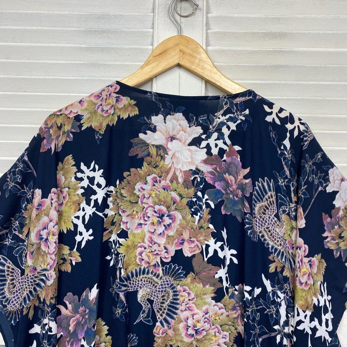 Autograph Top 14 Plus Navy Floral Kaftan Zip Neckline Longline Tunic Preloved