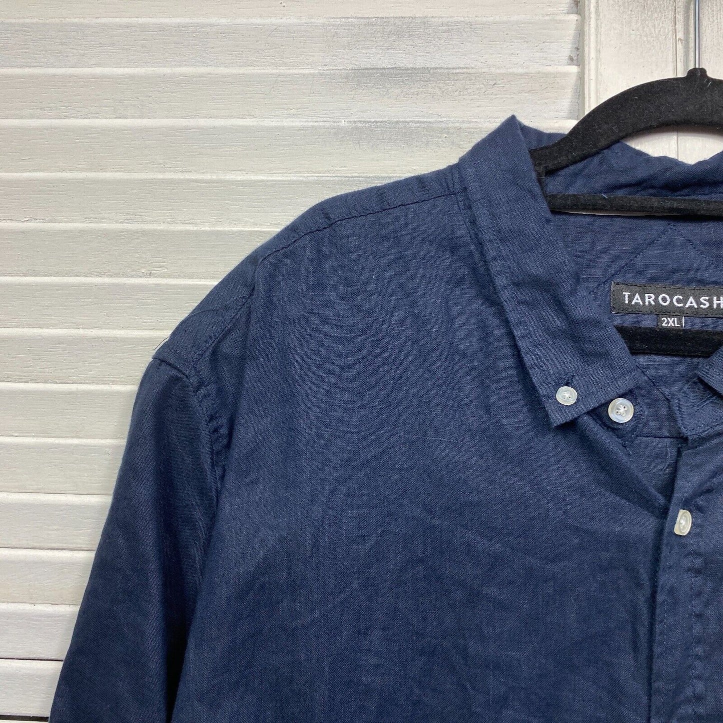 Tarocash Linen Shirt Mens 2XL Blue Button Up Short Sleeve Preloved