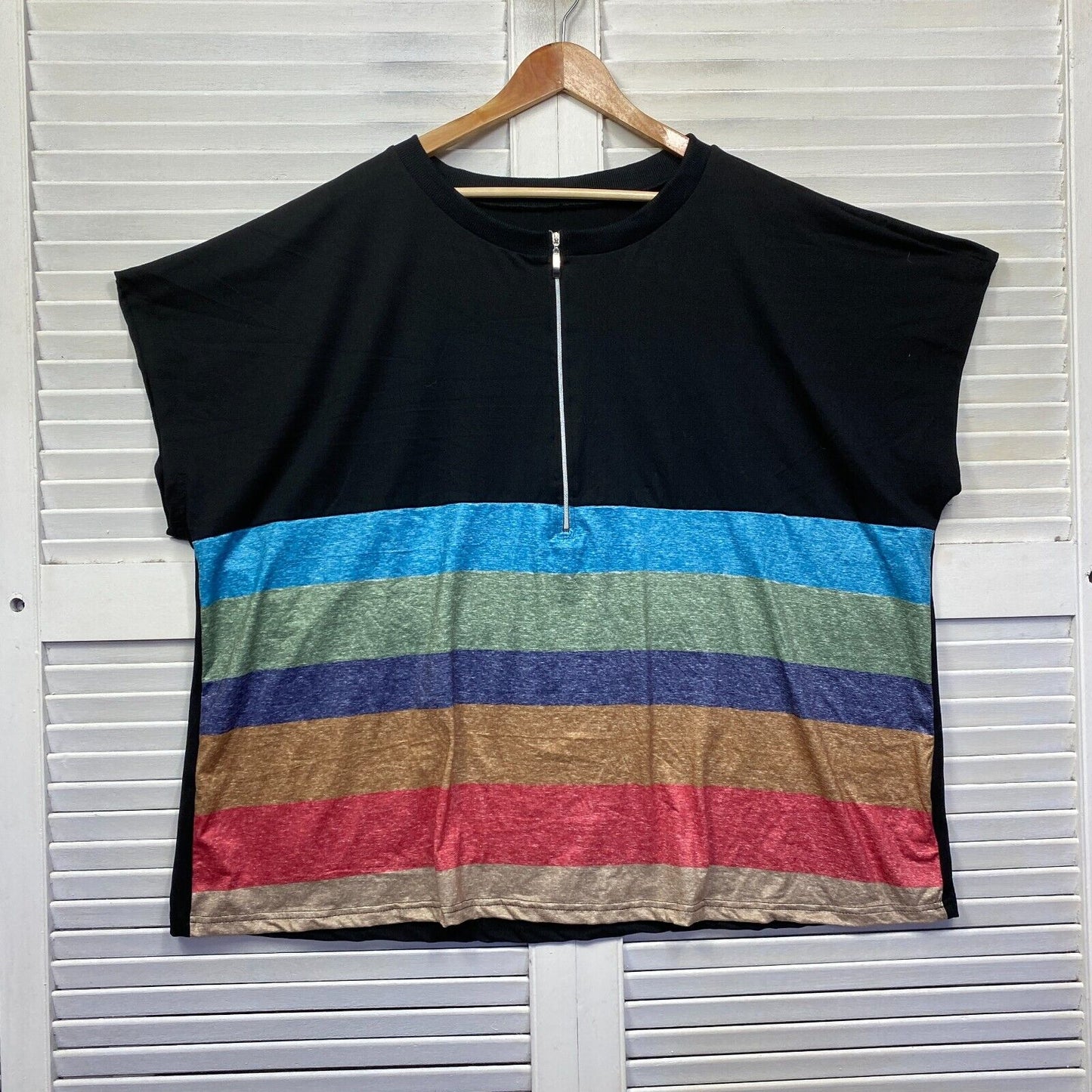 Shein Curve Top Size 5XL 22 Plus Short Sleeve Multicoloured Striped