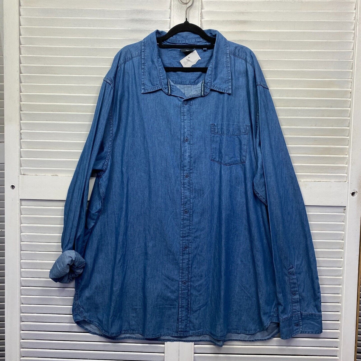 Big Joe Shirt 6XL Plus Blue Long Sleeve Button Up Chambray Big & Tall New