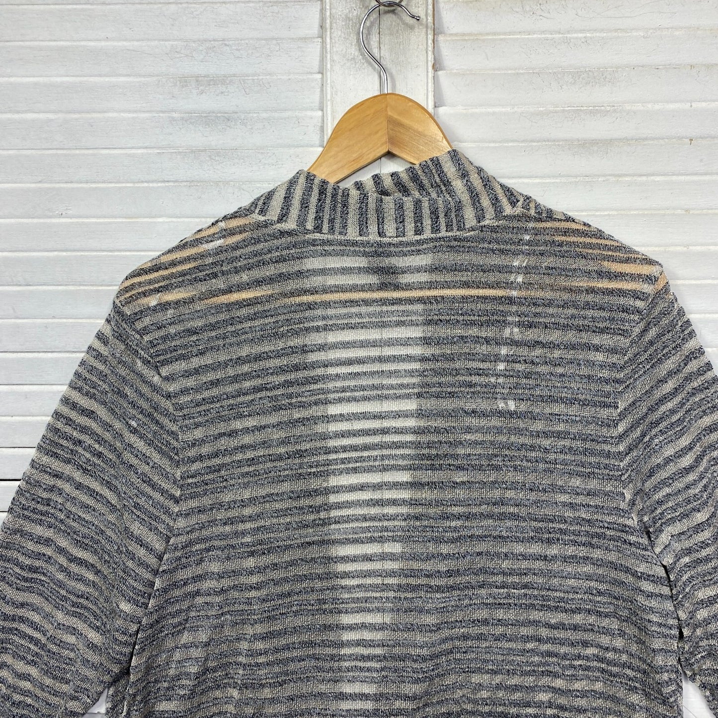 Taking Shape Top Size 14 XS Plus Grey Striped Long Sleeve Sheer