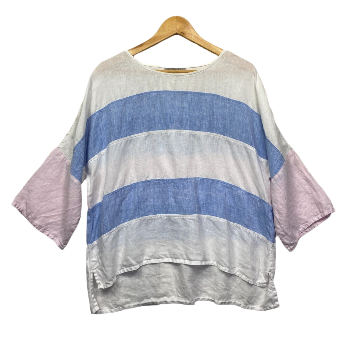 Hammock & Vine Linen Top Size 14 Plus Multicoloured Striped 3/4 Sleeve