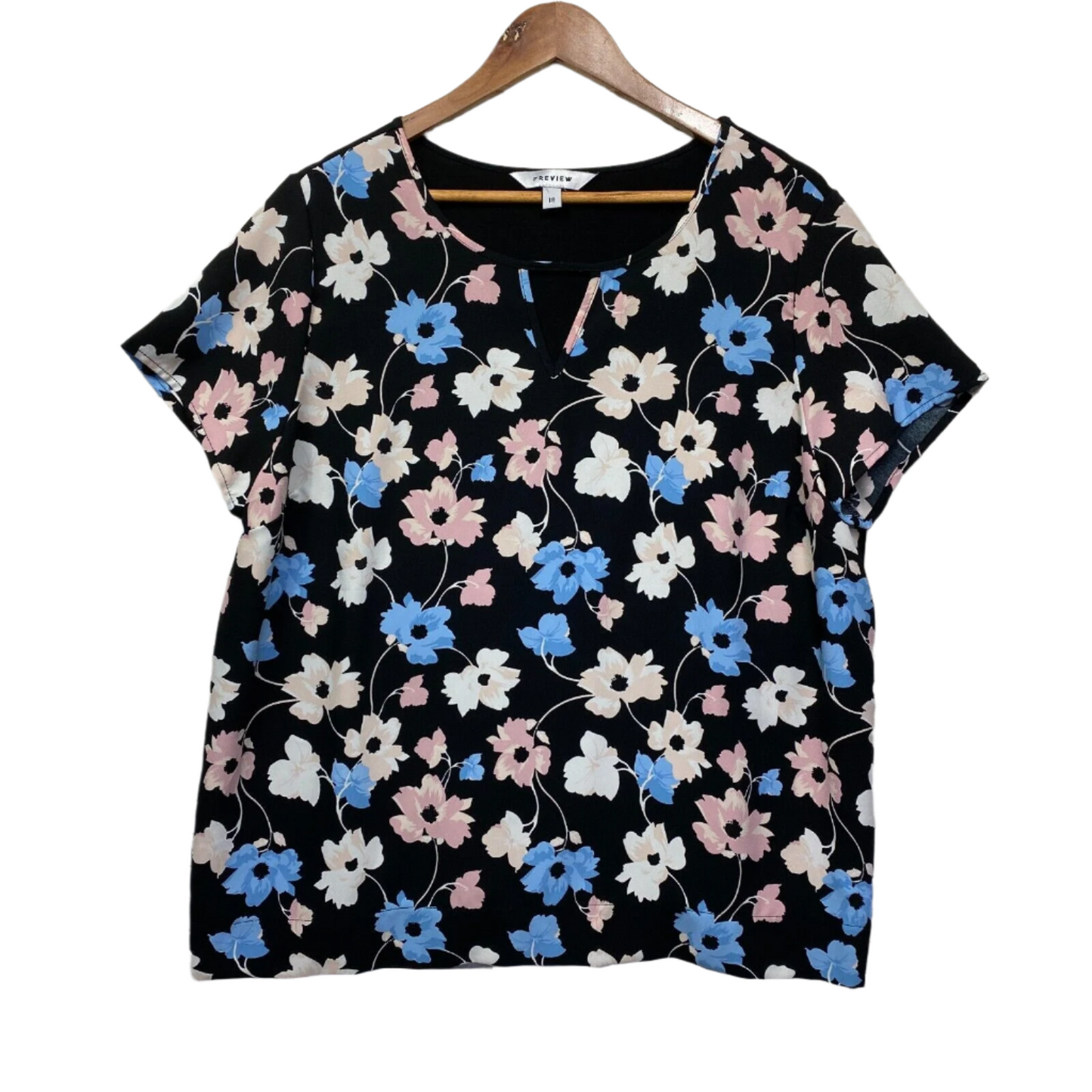 Preview Top Size 18 Black Floral Short Sleeve Office