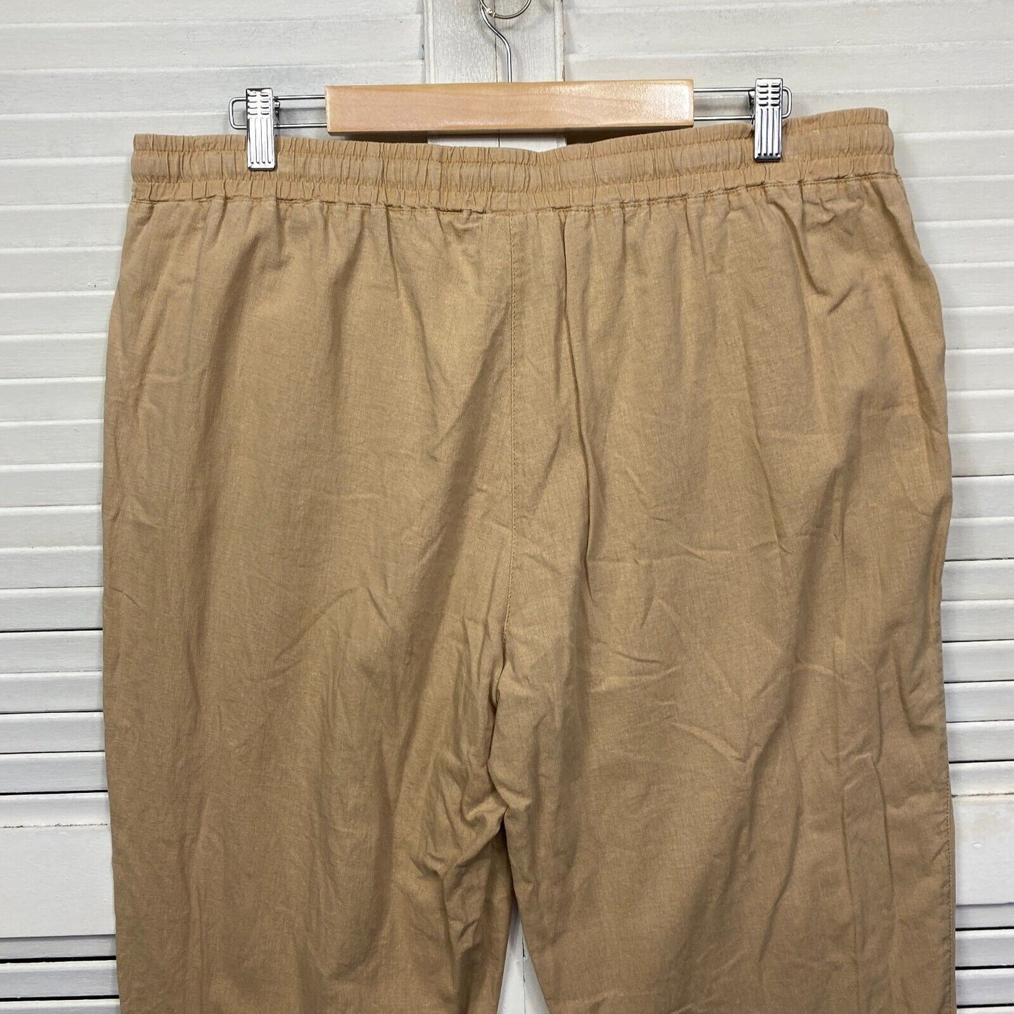 Suzanne Grae Pants Size 16 Plus Tan Beige Cropped Pockets Linen Blend Drawstring