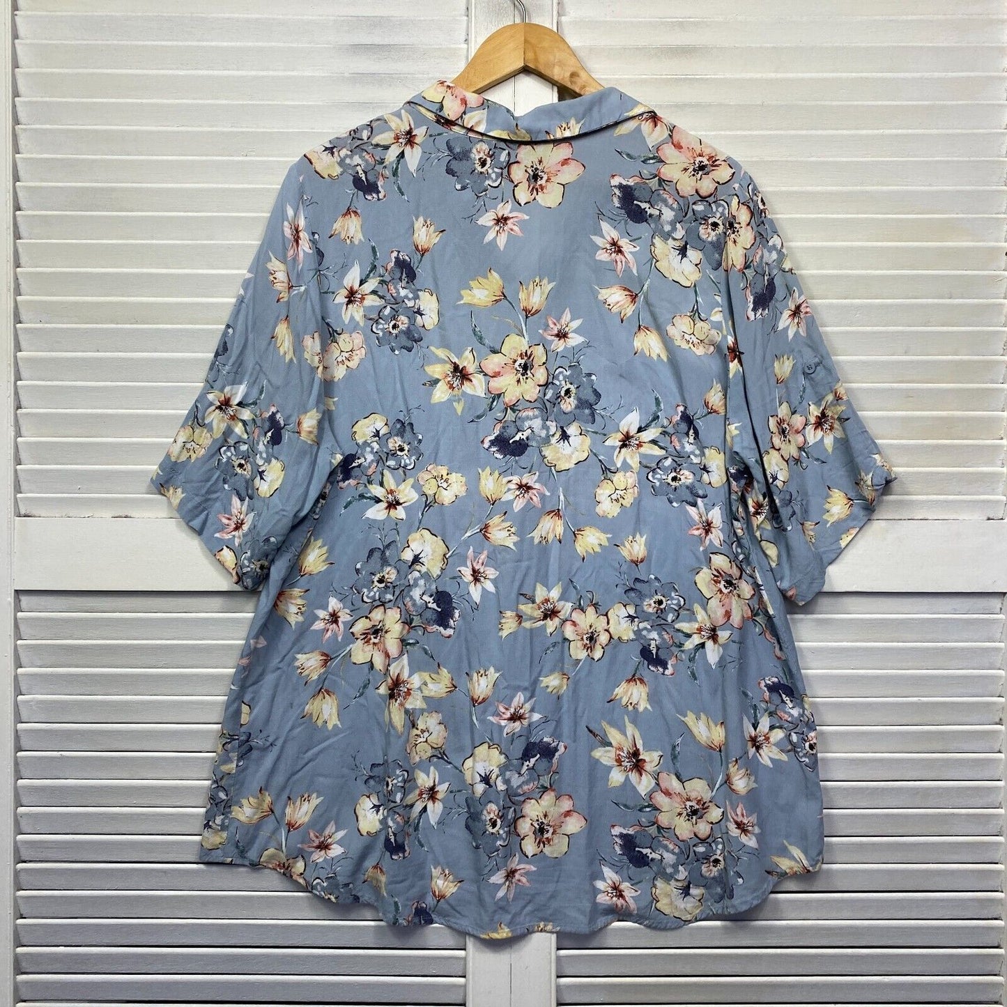 Autograph Top Size 14 Plus Blue Floral Short Sleeve Tunic Collared