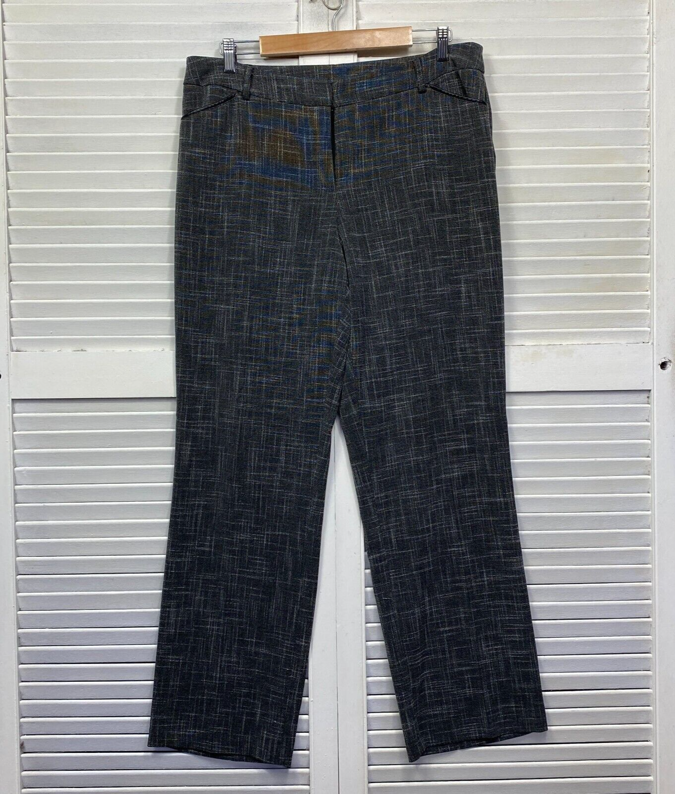 Suzanne Grae Pants Size 14 Grey Check Office Pockets Full Length