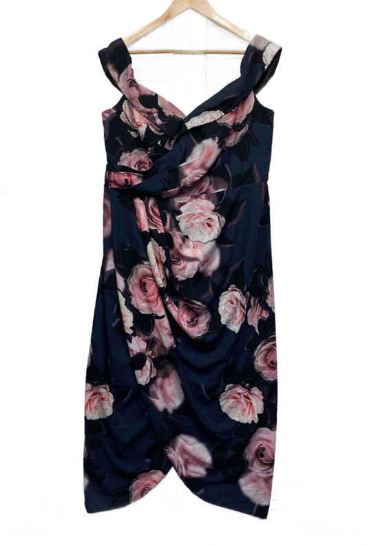 City Chic Dress 16 Plus Small Black Floral Evening Cocktail Occasion Preloved