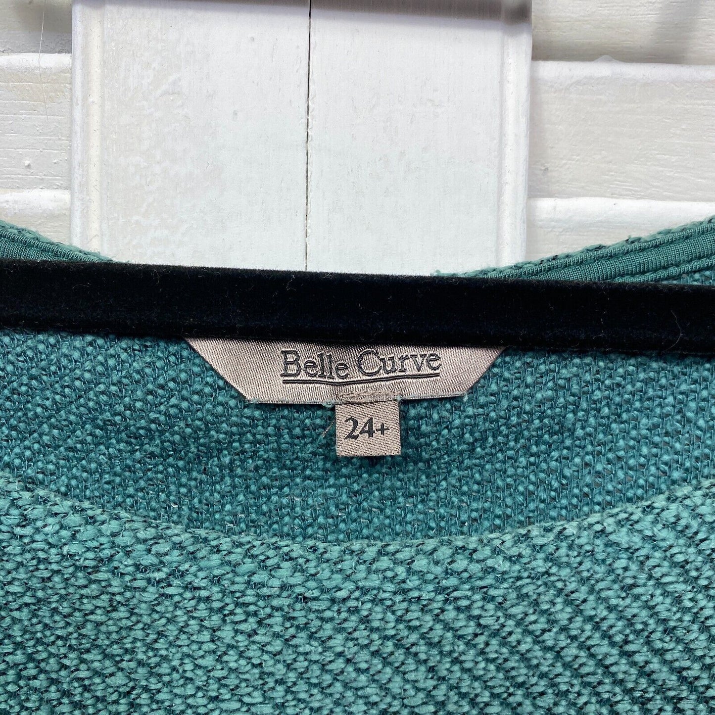 Belle Curve Top Size 24 Plus Green Long Sleeve Cotton Blend Textured