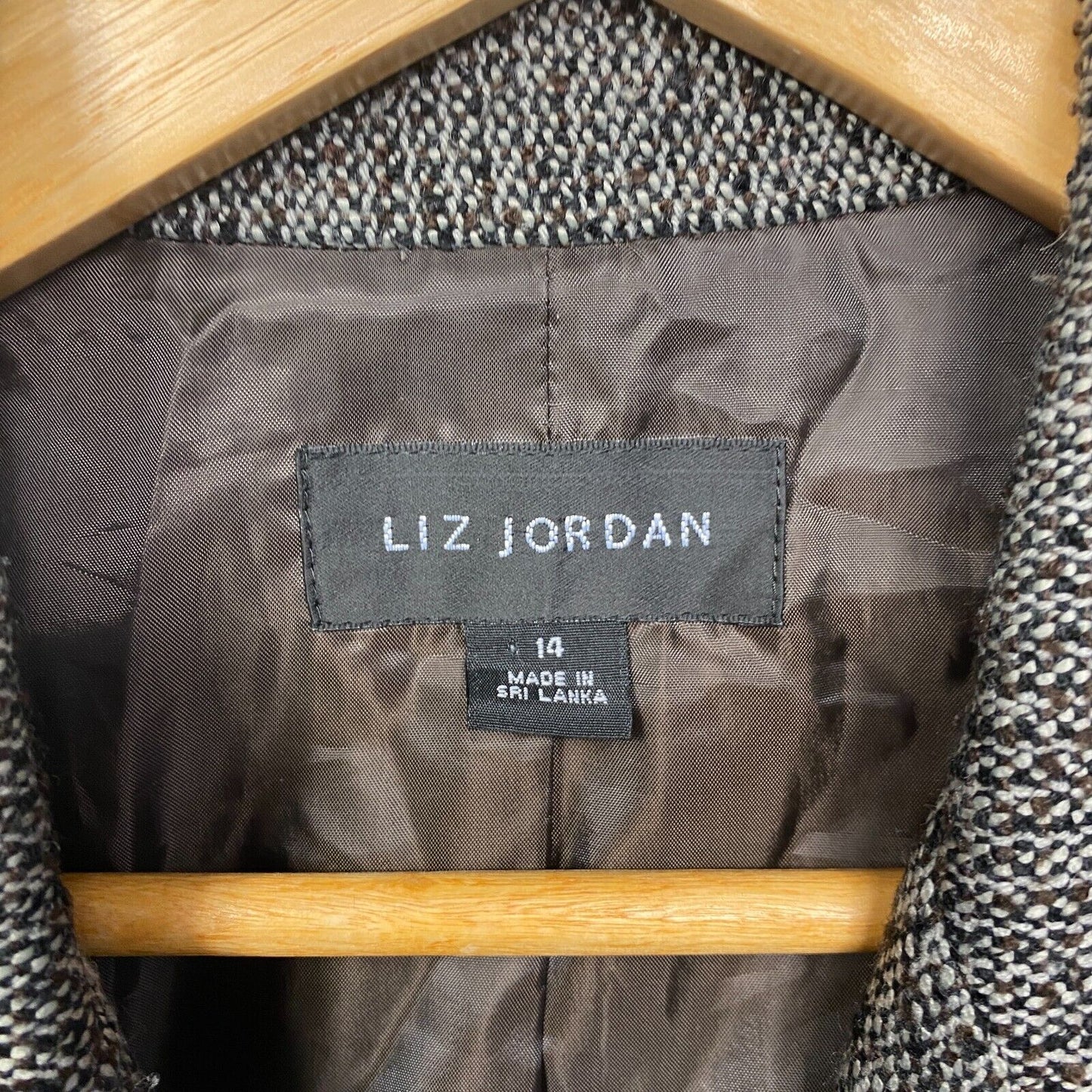 Liz Jordan Jacket Blazer Size 14 Chocolate Long Sleeve Collared Wool Blend