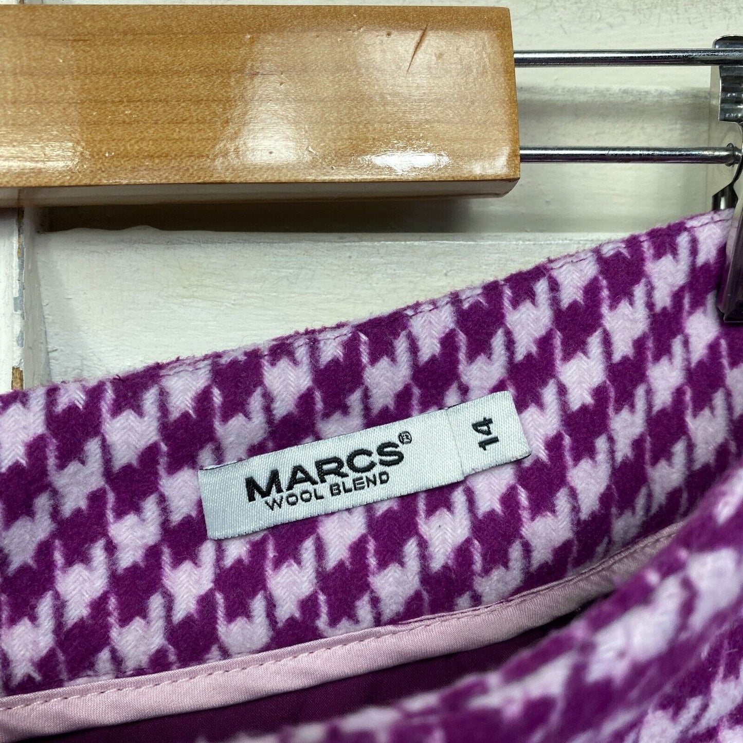 Marcs Skirt Size 14 Purple Houndstooth Check Wool Blend Lined Short Mini