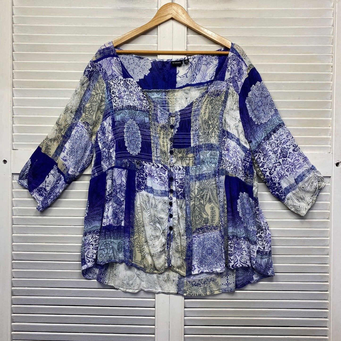 Evans City Chic Tunic Top Size 18 Blue 3/4 Sleeve Viscose