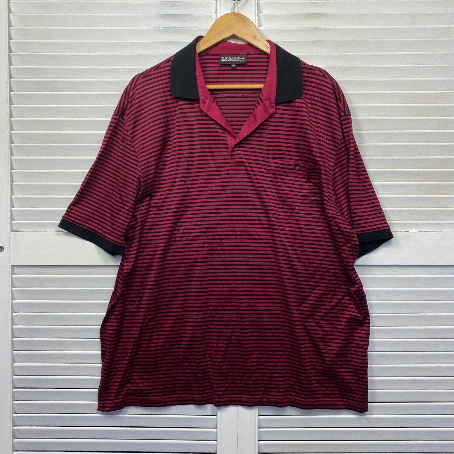 DionCarlo Polo Shirt Mens Size 2XL Red Black Striped Short Sleeve Cotton