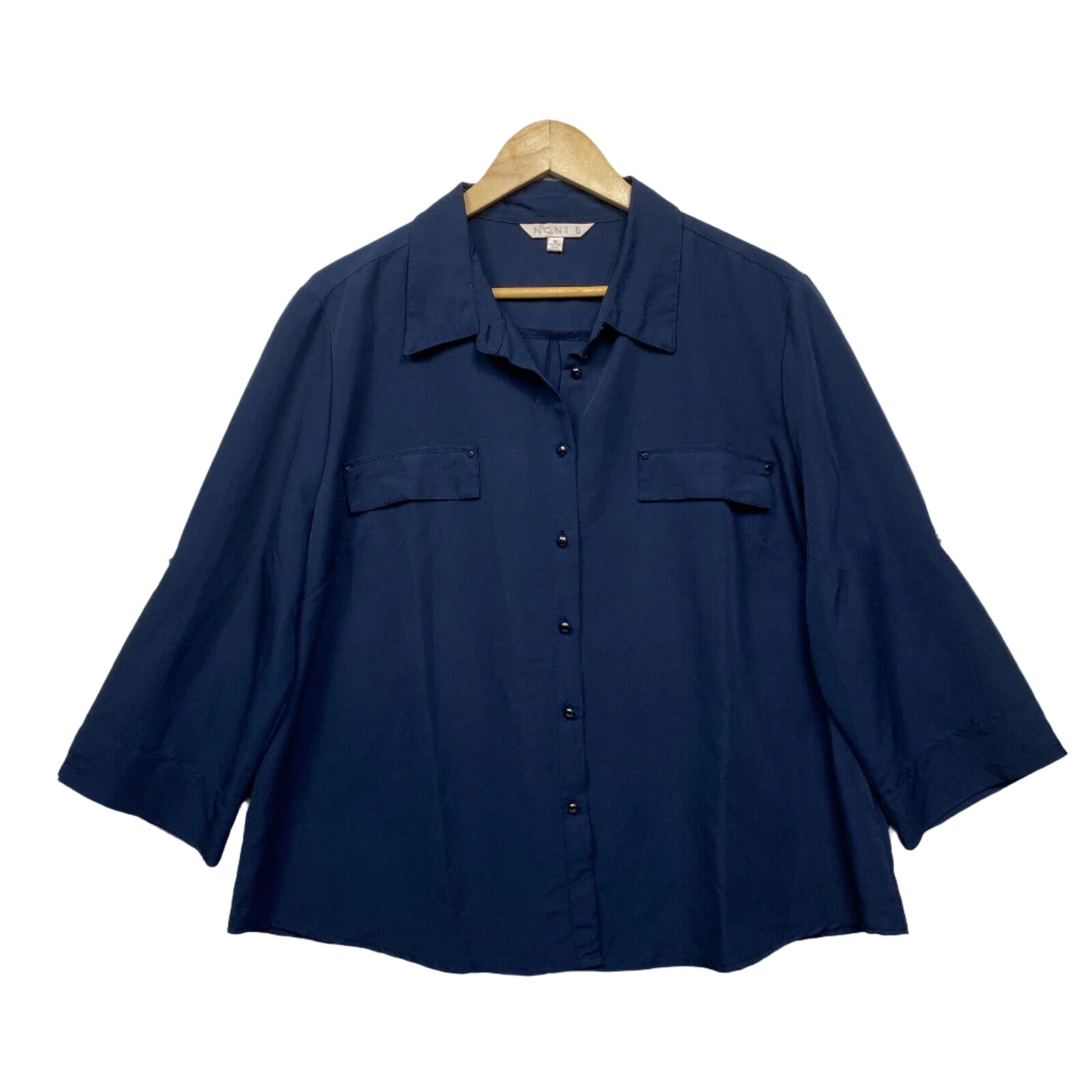 Noni B Top Size 18 Navy Blue Button Up Long Sleeve Collared Office