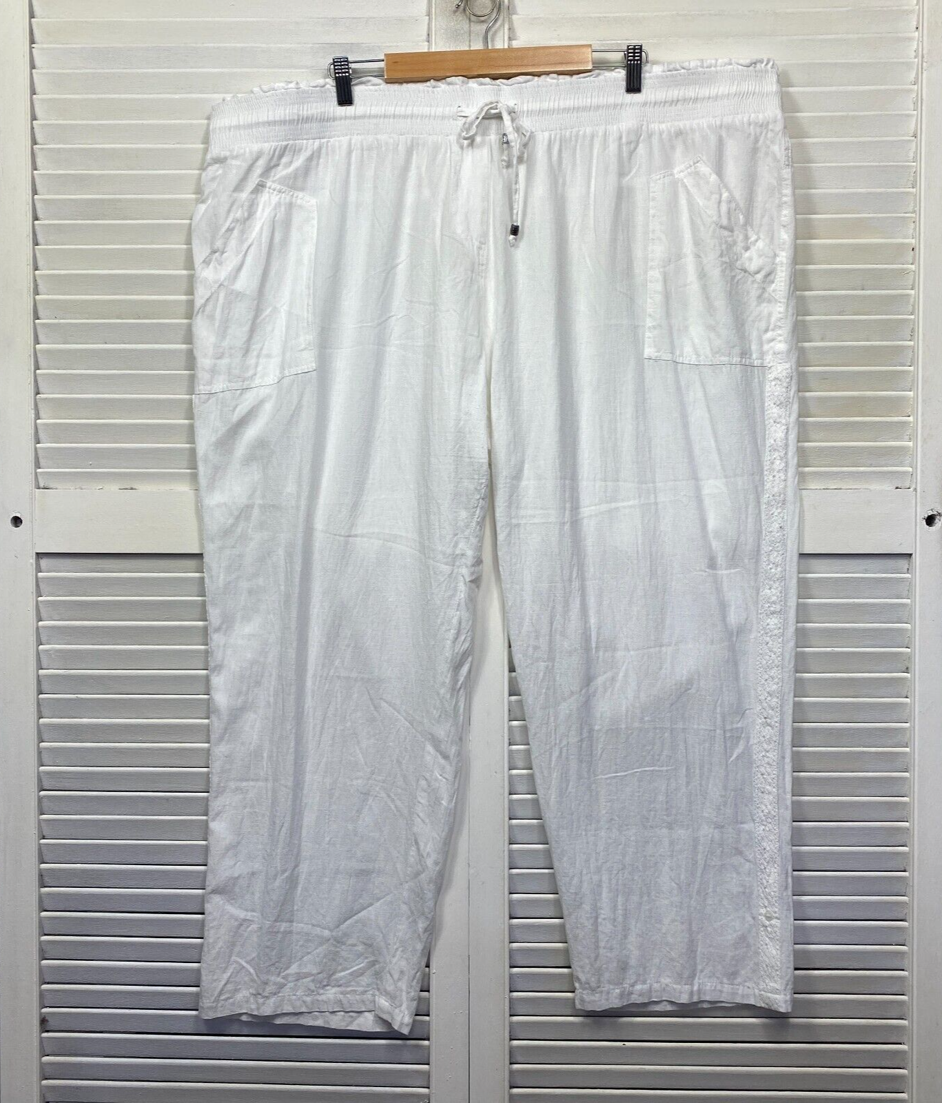 Lulu Soul Pants Size 4XL 22 Plus White Pockets Drawstring Waist Linen Sheer