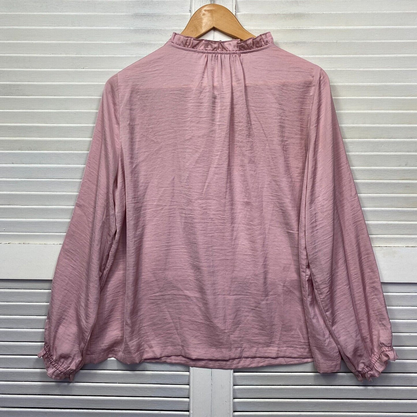 Dannii Minogue Top Size 16 Petites Pink Long Sleeve Shiny Ruffle Preloved