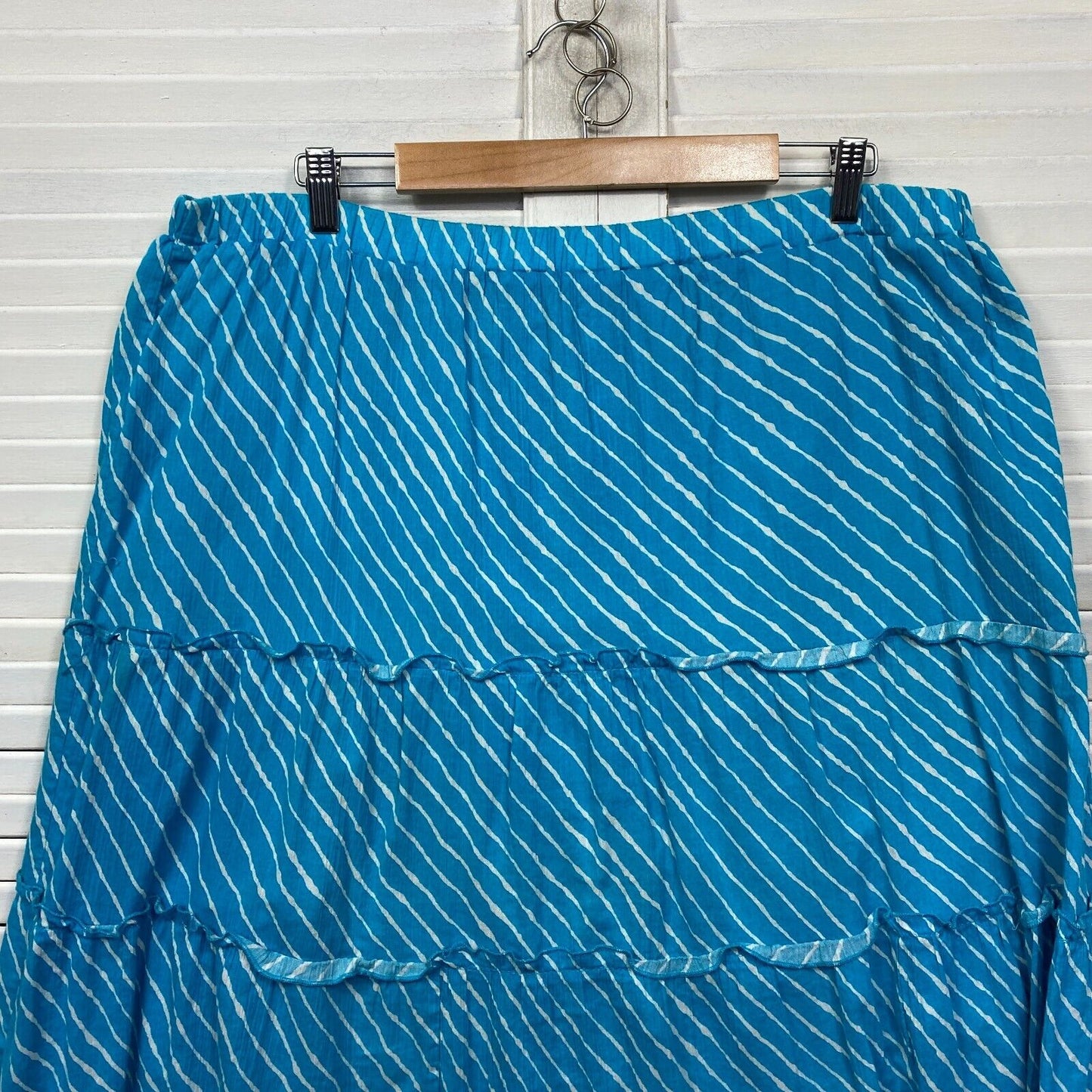 Noni B Skirt Size XL Blue Tiered Striped Elastic Waist Midi Length Cotton