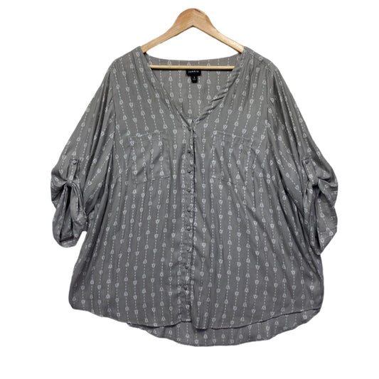 Torrid Top Size 3 20 22 Grey Roll Tab Sleeve Button Up