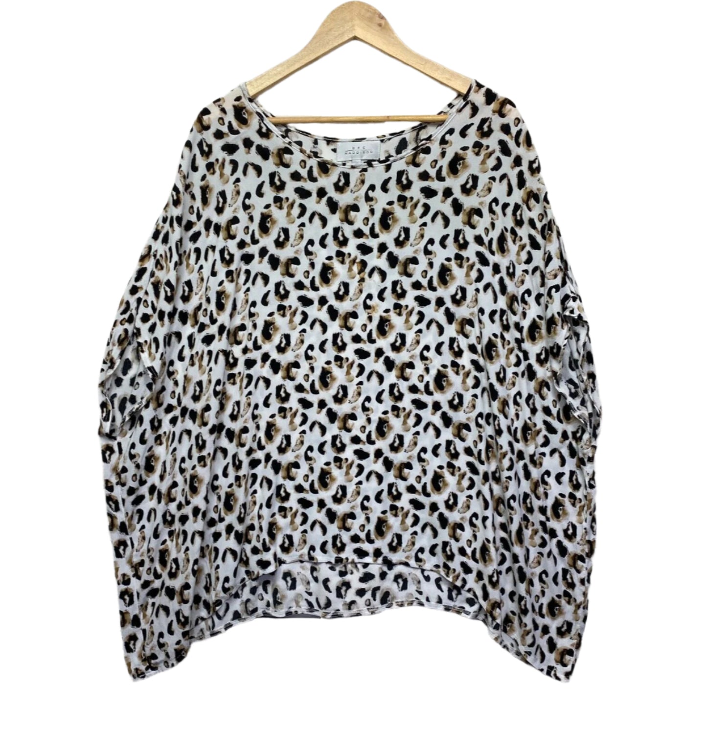 Bee Madison Kaftan Top Size 16 Plus White Short Sleeve Animal Print Viscose