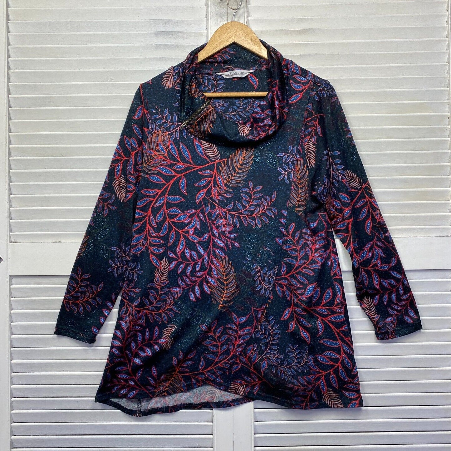 Virtuelle Top Size 14 XXS Plus Long Sleeve Cowl Neck Long Sleeve Floral