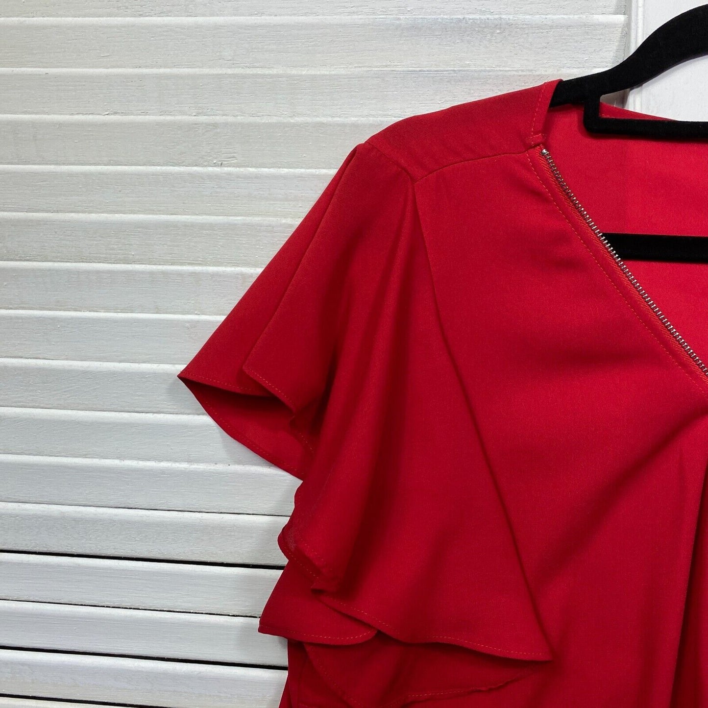 City Chic Top Size 16 Plus Small Red Flutter Sleeve Zip Up