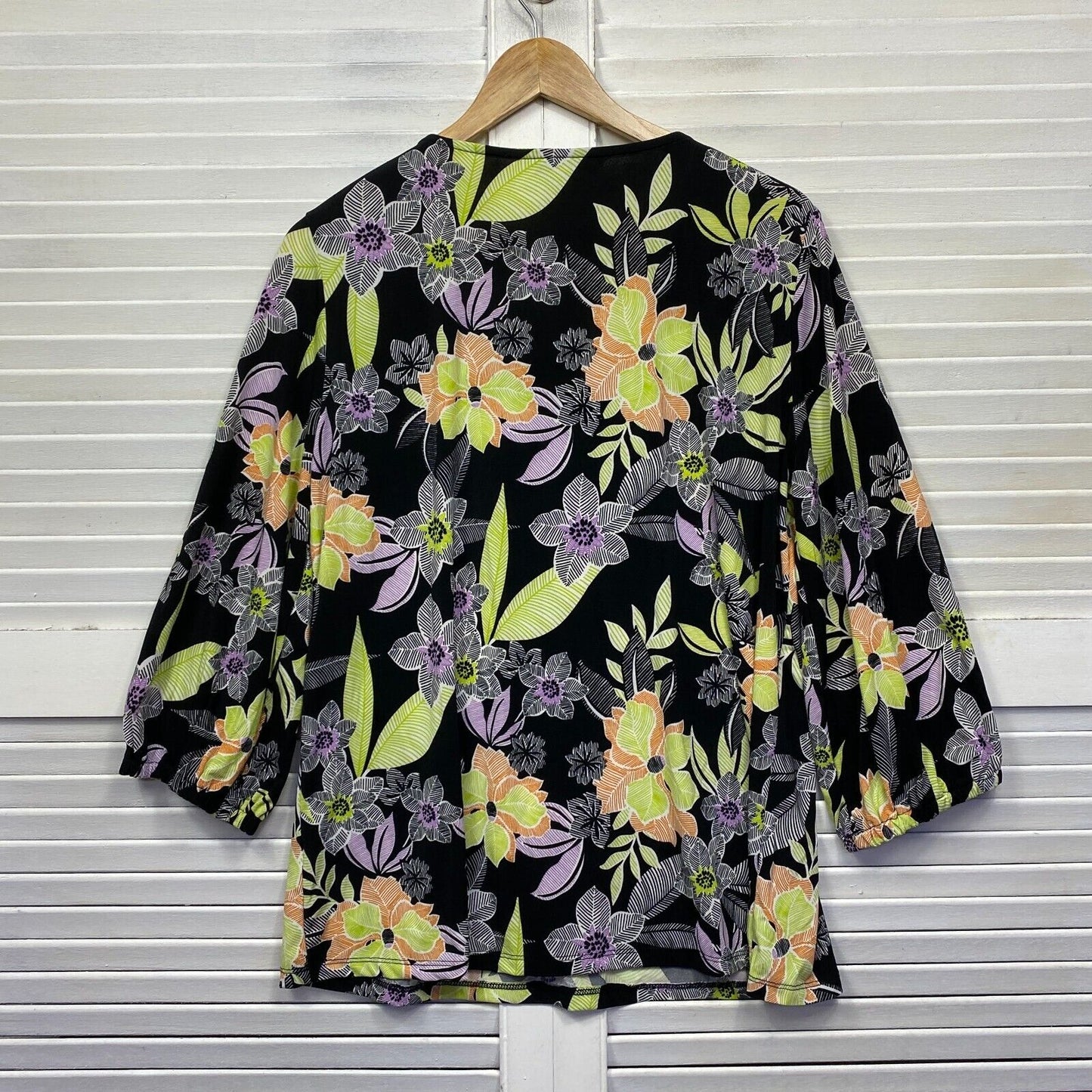 Rockmans Top Size XL Plus Black Yellow Floral Long Sleeve Casual