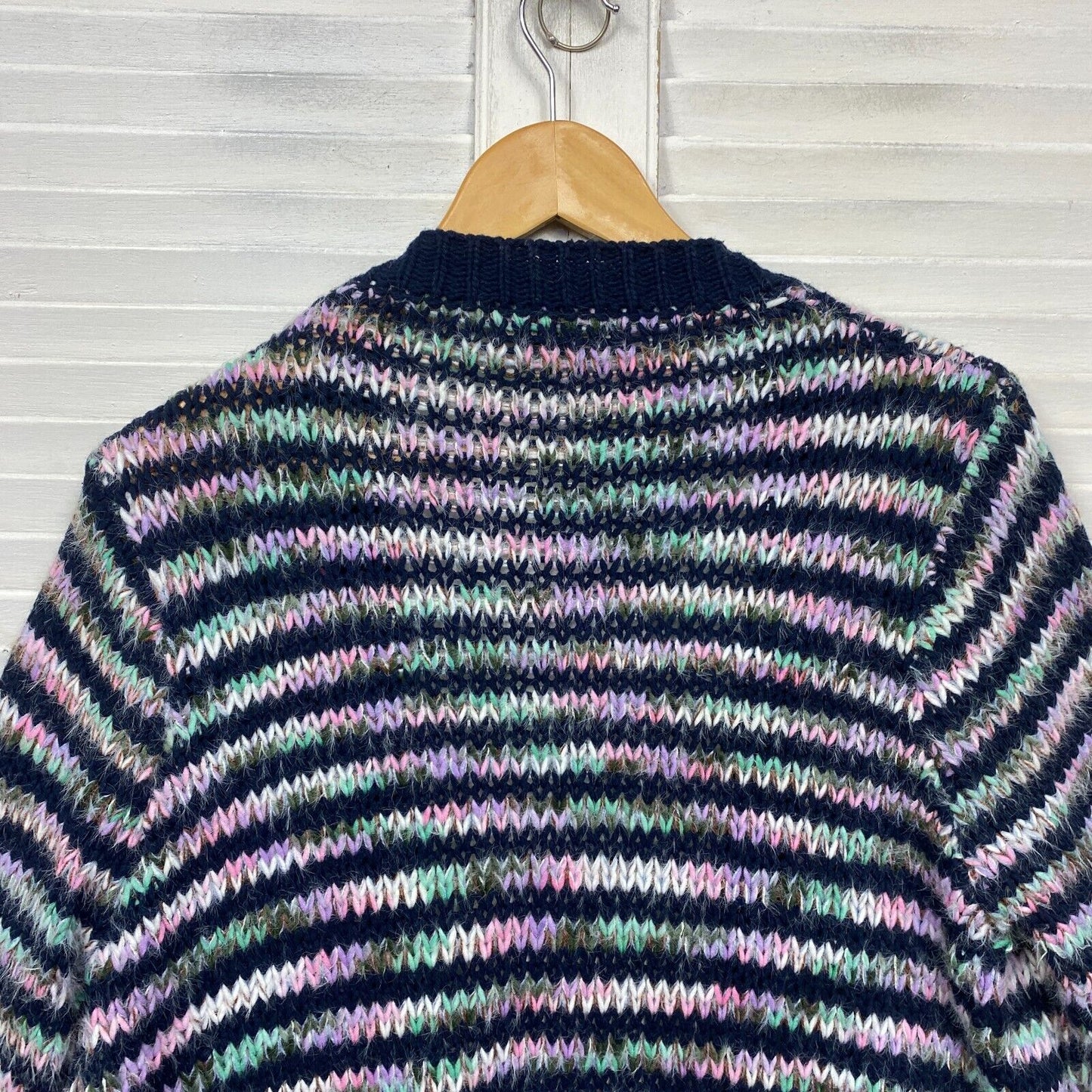 Wool Blend Cardigan Jumper One Size Fit to 16 Striped Longline Knit