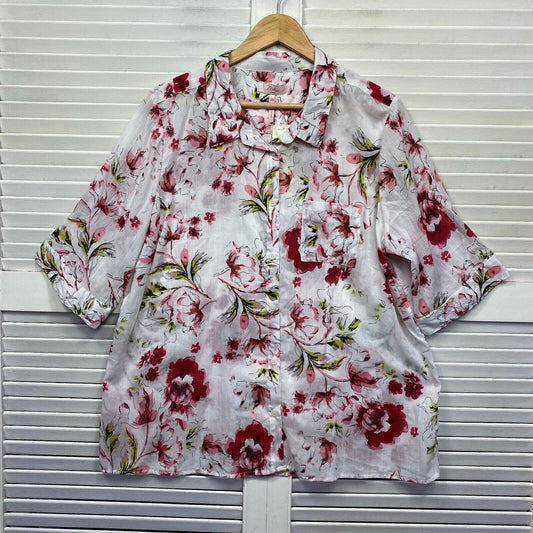 Millers Shirt Top Size 20 Plus White Red Floral Button Up Short Sleeve New