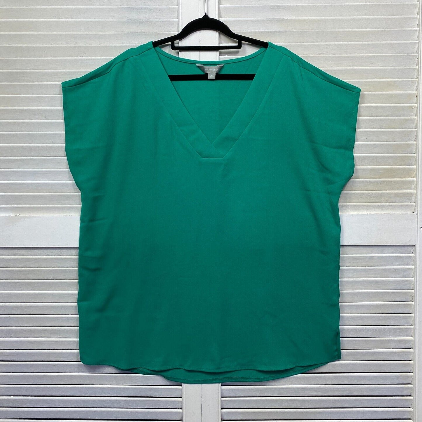 Suzanne Grae Top Size XL Green V Neck Short Sleeve