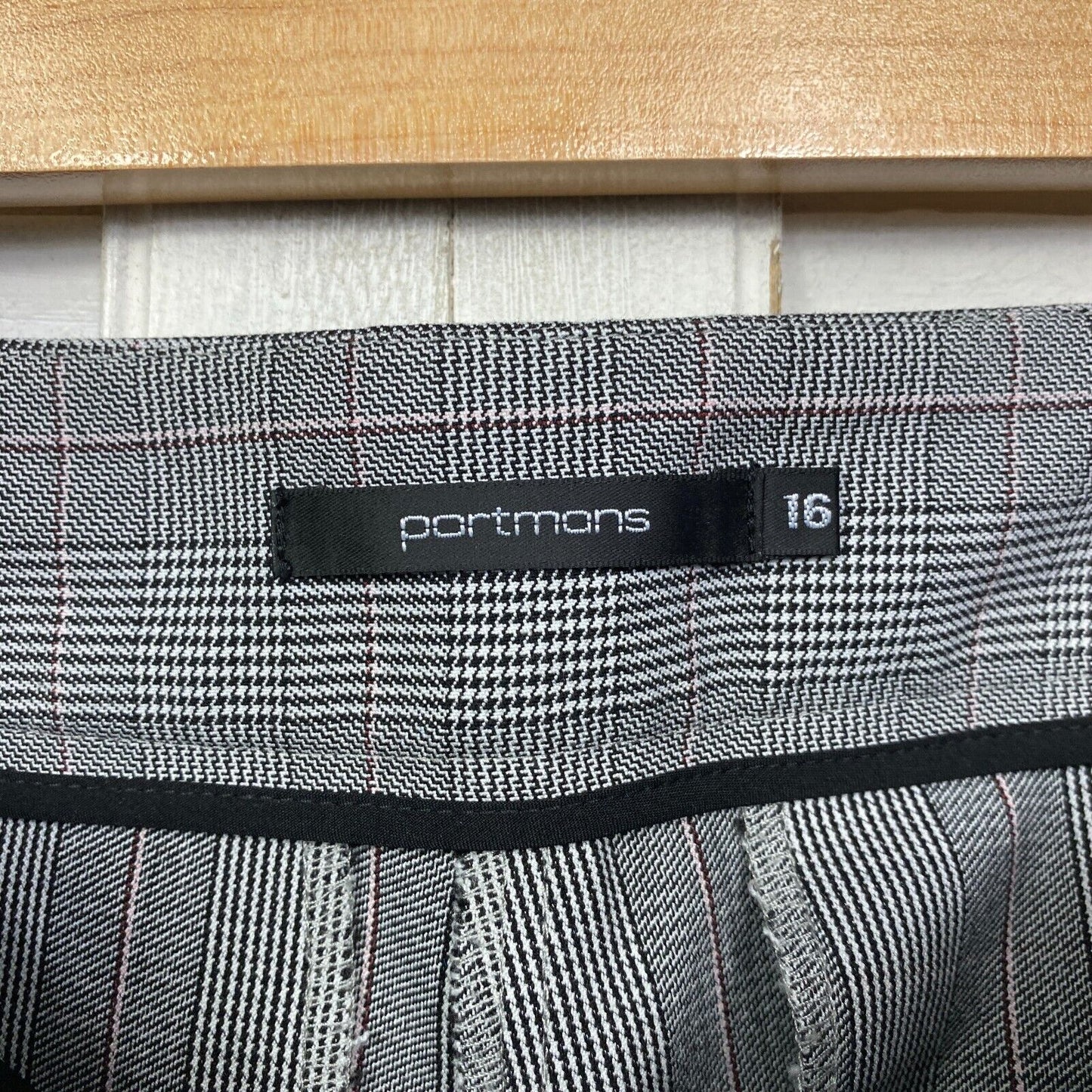 Portmans Pants Size 16 Grey Check Zip Fly Office Work Corporate