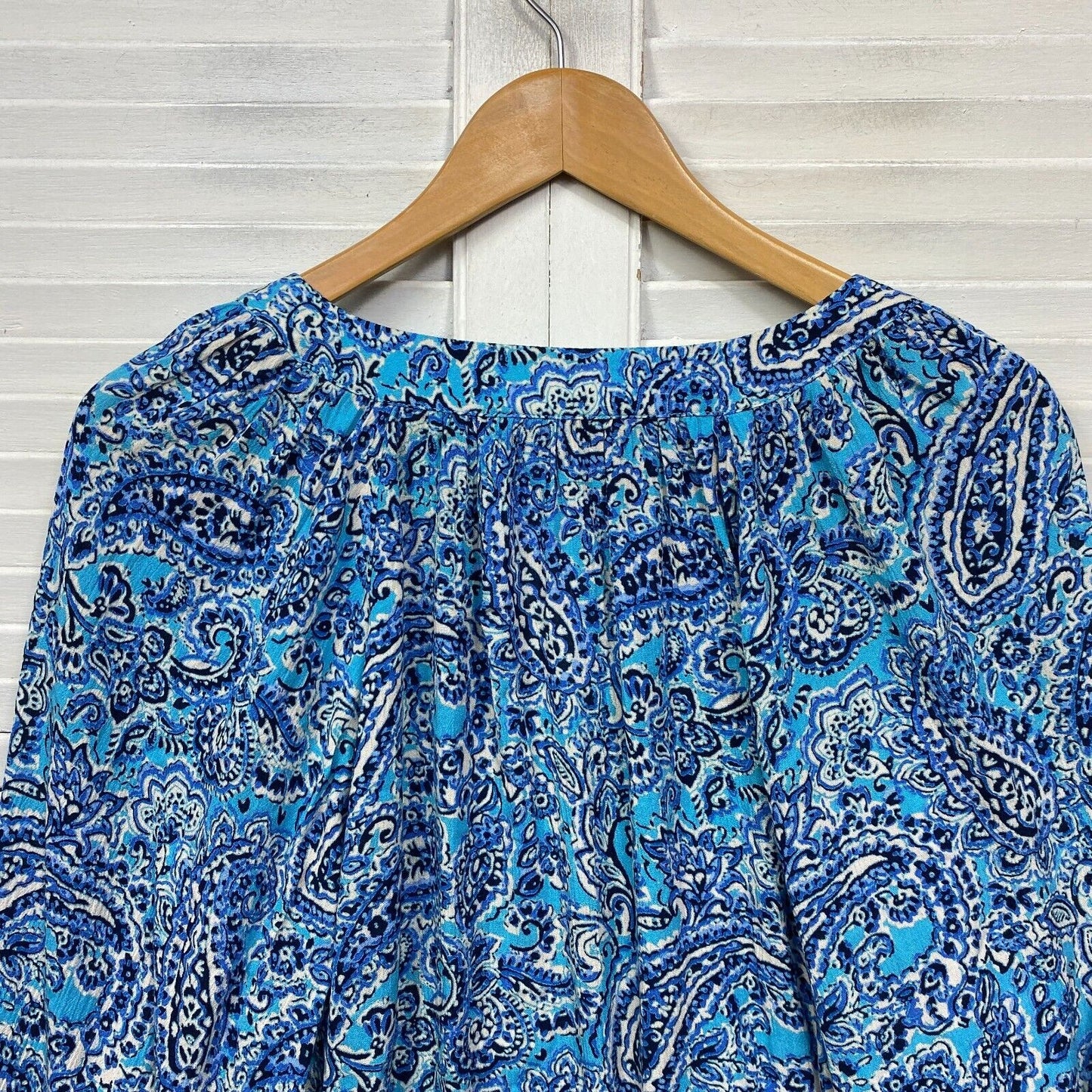 Suzanne Grae Top Size 14 Blue Long Sleeve Paisley Viscose