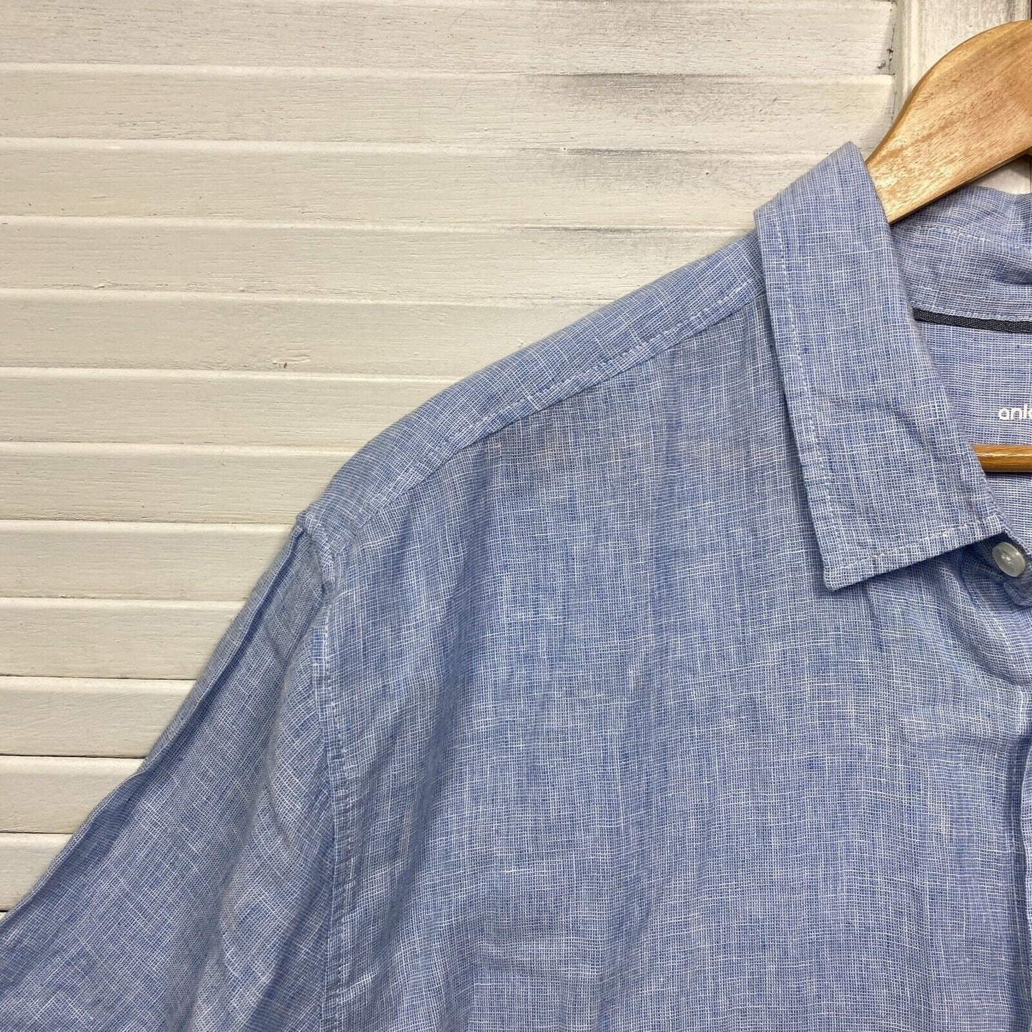 Anko Shirt Mens Size 4XL Blue Short Sleeve Button Up Linen Blend