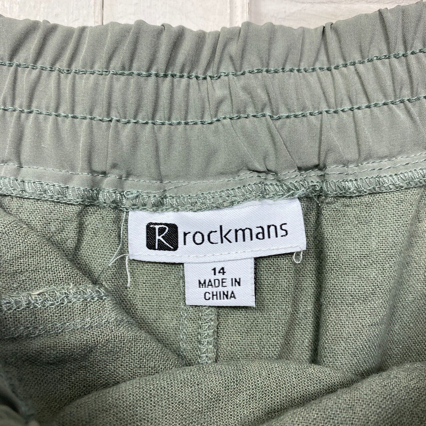 Rockmans Skirt Size 14 Green Linen Blend Zipped Pockets Drawstring Preloved