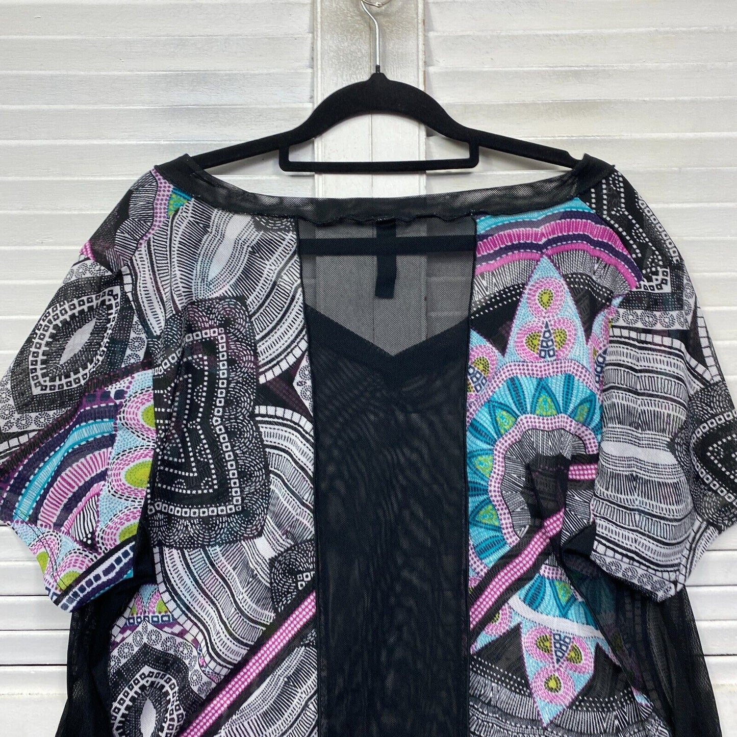 Taking Shape Top Size 14 Plus XS Black Short Sleeve Sheer Tunic