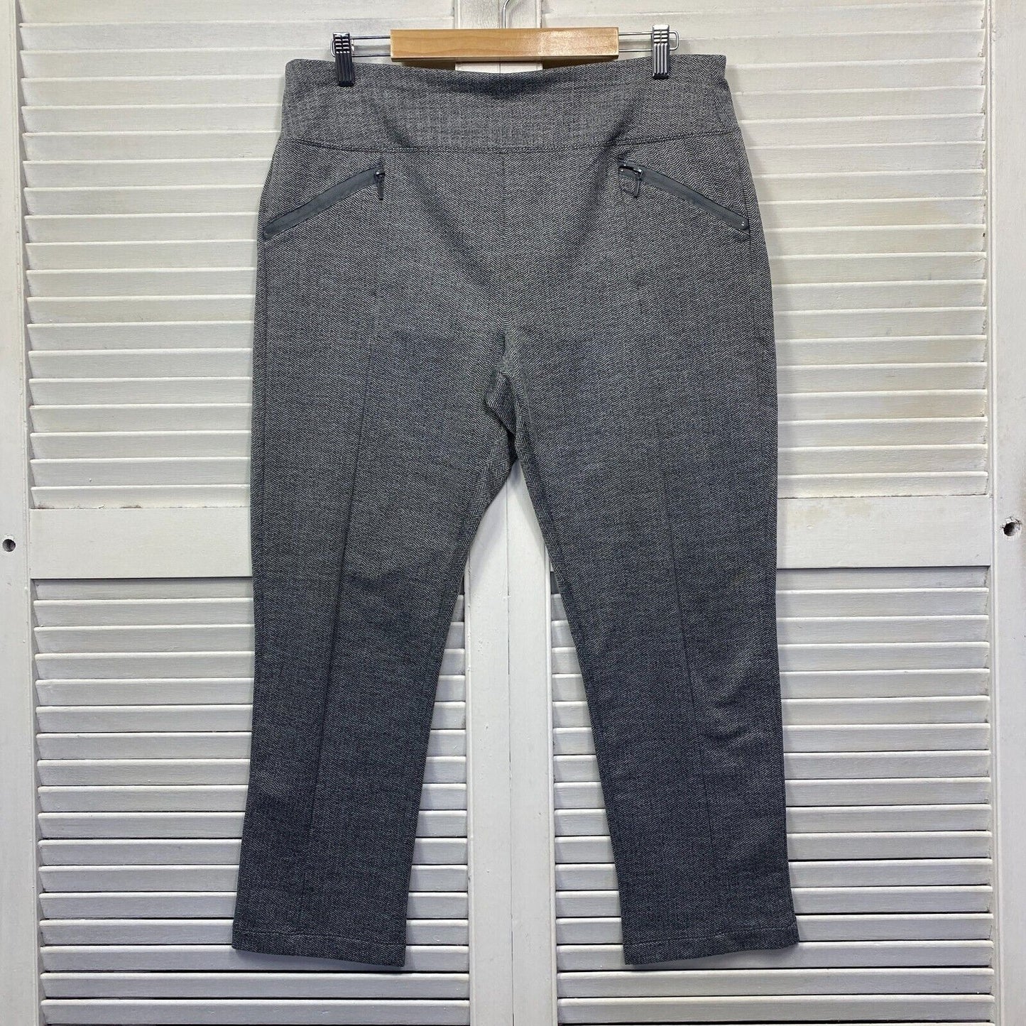 W Lane Pants Size 14 Grey Pull On Elastic Waist Straight Leg Zipped Pockets Office