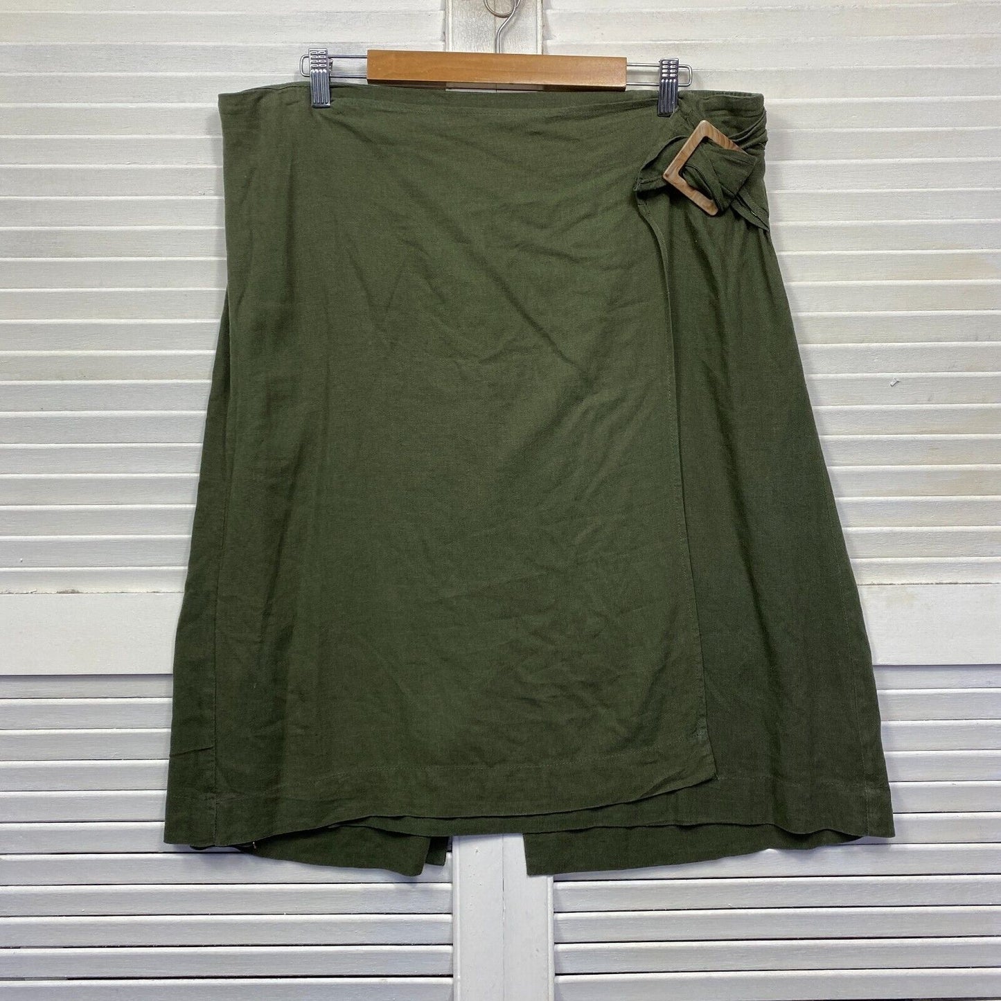 Autograph Skirt Size 16 Plus Green Linen Blend Knee Length