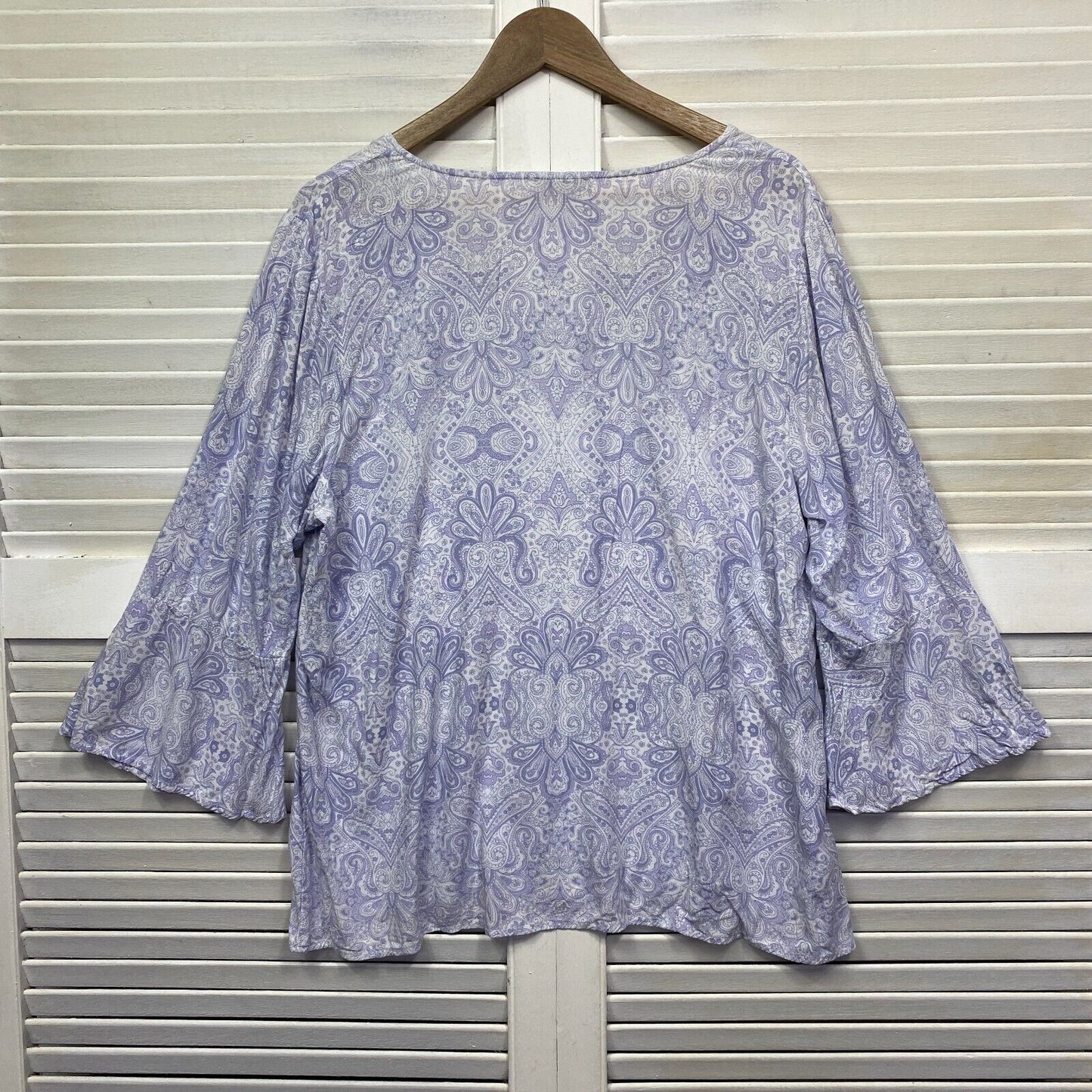 Rockmans Top Size 18 Purple Mauve Bell Sleeve Paisley Print V Neck Viscose