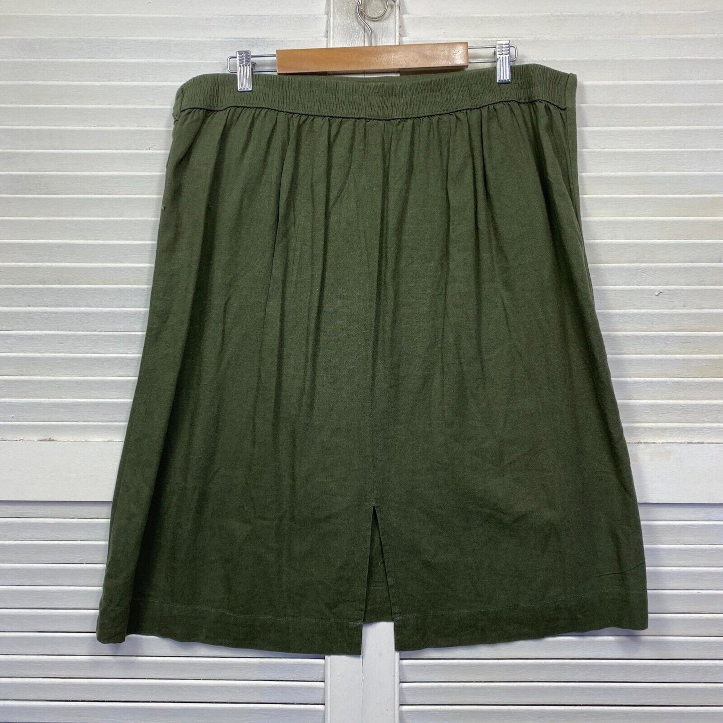 Autograph Skirt Size 16 Plus Green Linen Blend Knee Length