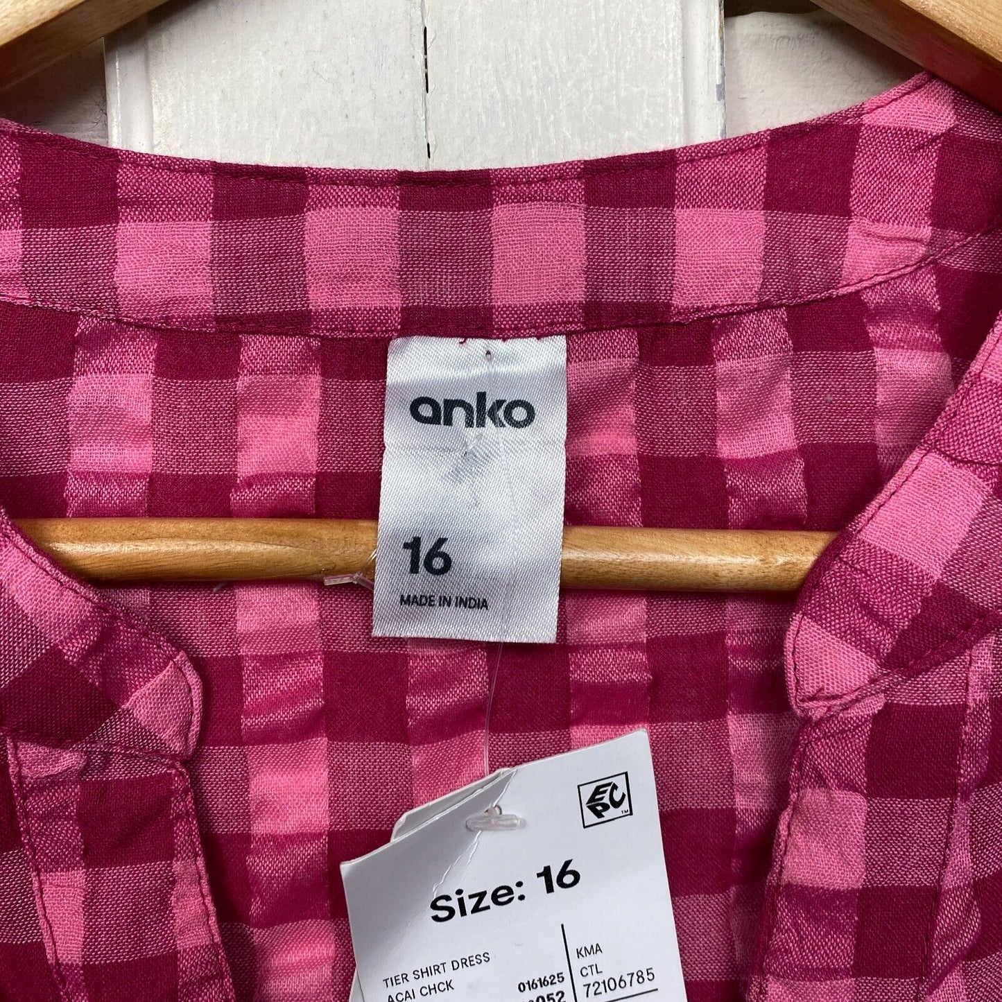 Anko Shirt Dress Size 16 Plus Pink Check Belt Knee Length Long Sleeve New