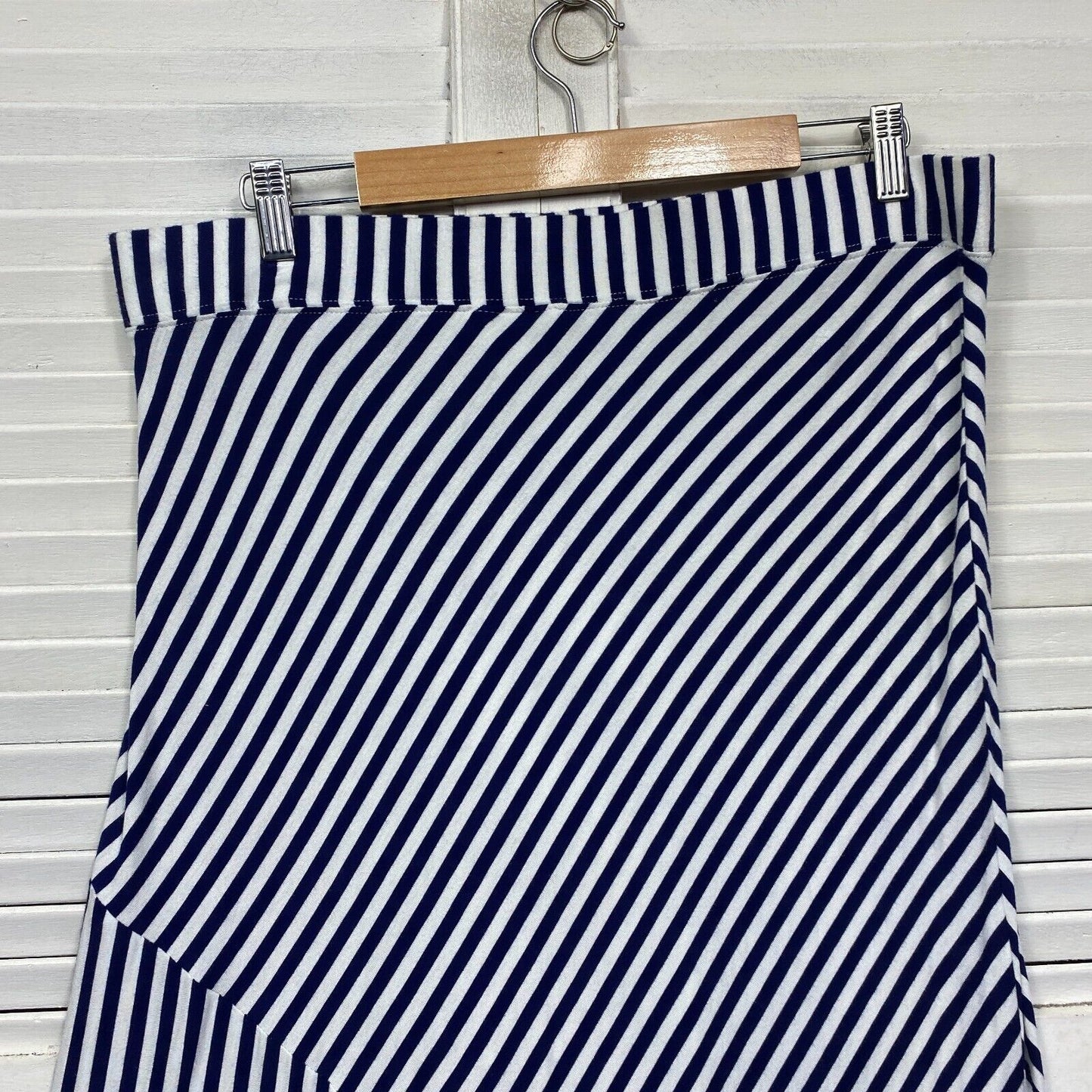 Rockmans Skirt Size 16 Plus Blue White Striped Maxi Elastic Waist