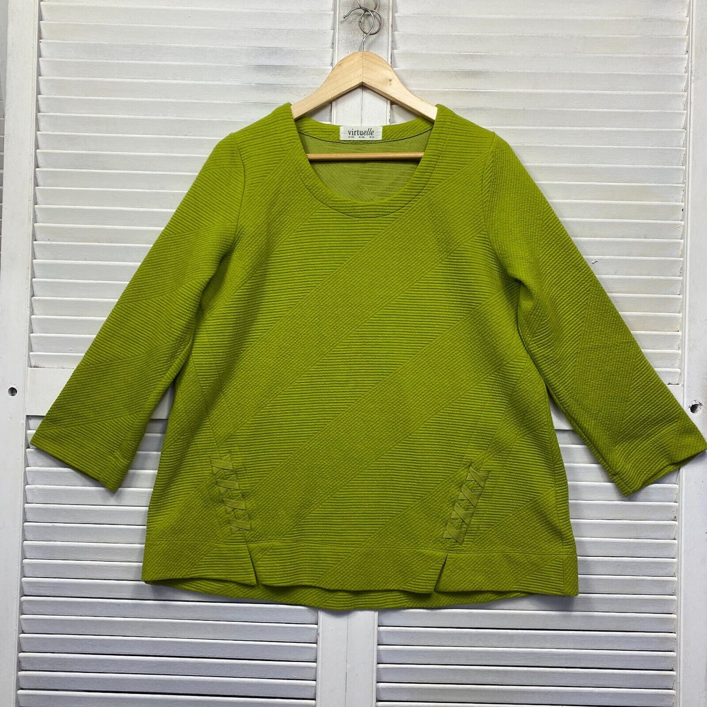 Virtuelle Top Size 14 XXS Plus Green Long Sleeve Cotton Blend