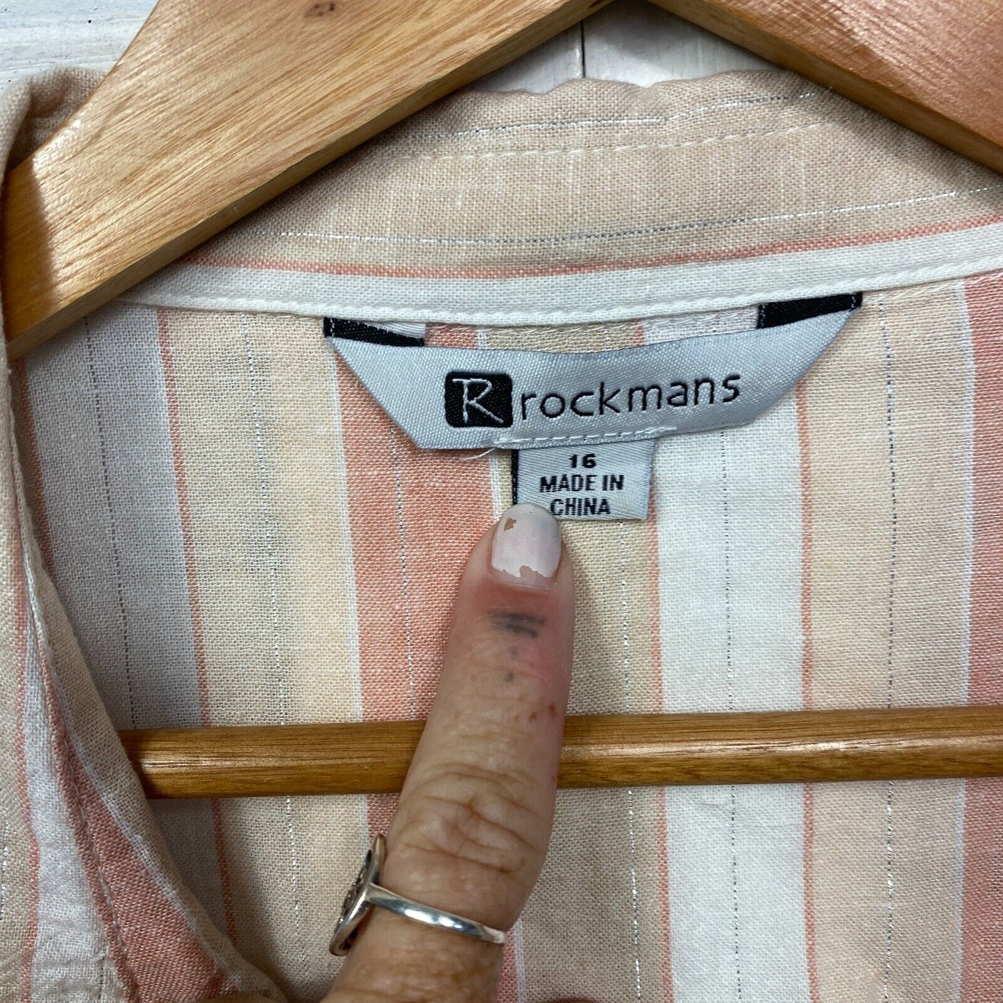 Rockmans Top Size 16 Short Sleeve Linen Blend Striped Multicoloured Button Up