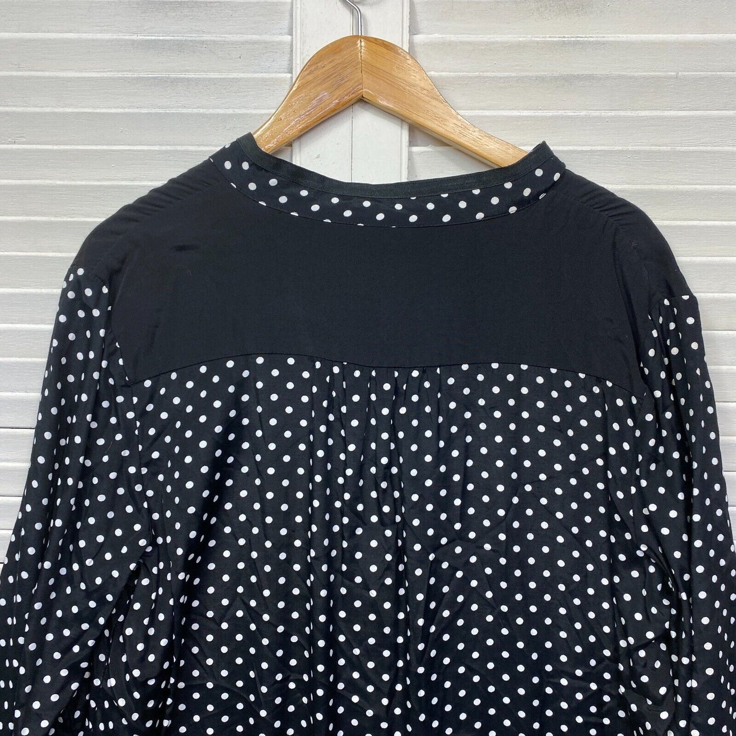 Blue Illusion Top Size 16 18 XL Plus Black White Polka Dots Long Sleeve Longline