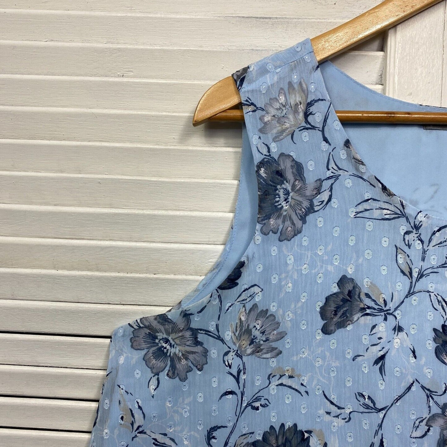 Katies Top Size 14 Blue Floral Sleeveless Layered Sheer Overlay