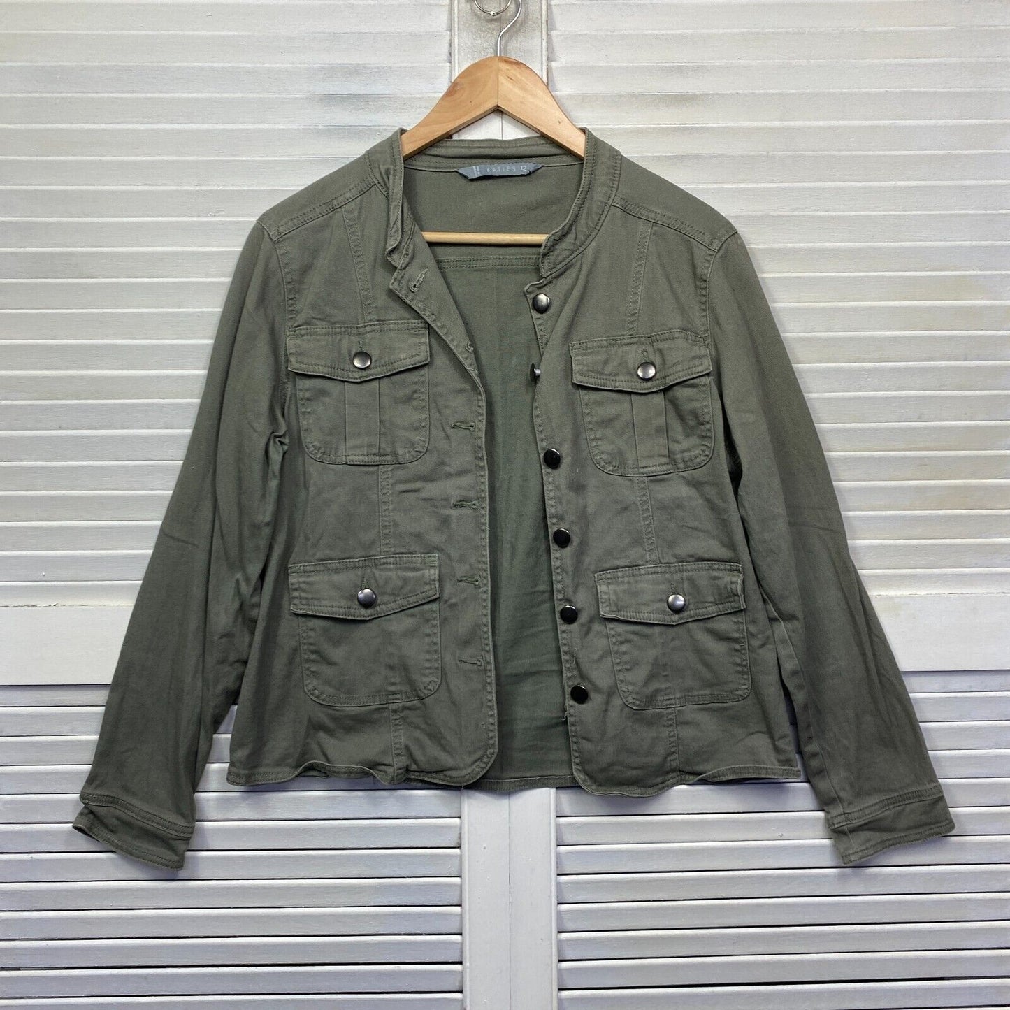 Katies Jacket Top Size 16 Green Button Up Long Sleeve Shacket