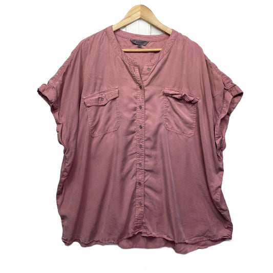 Belle Curve Top 24 Plus Pink Short Sleeve Button Up Lyocell Ladies Blouse