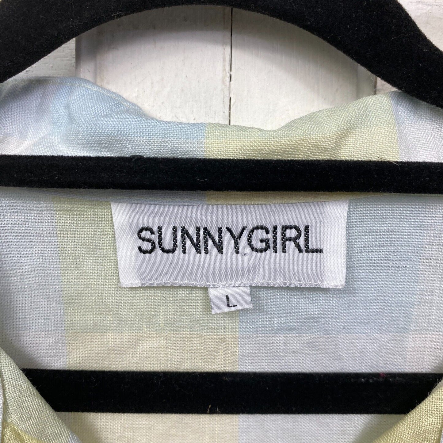 Sunnygirl Linen Top Size Large Check Button Up Collared Preloved